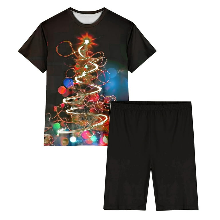 VBTAPA Womens Christmas Shorts Set Short Sleeve Sleepwear Piece