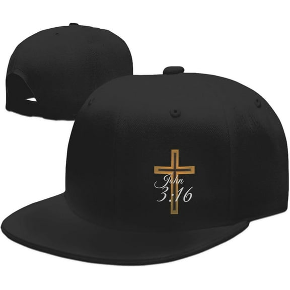 Religious Cross John 3-16 Hats for Men and Women Flat Bill Baseball Cap Adult Adjustable Trucker Black