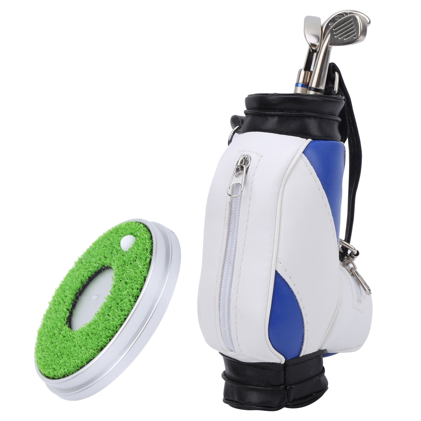 Mini Desktop Zinc Alloy Golf Bag Pen Holder Base with Golf Pens Souvenir Set GiftBlue White