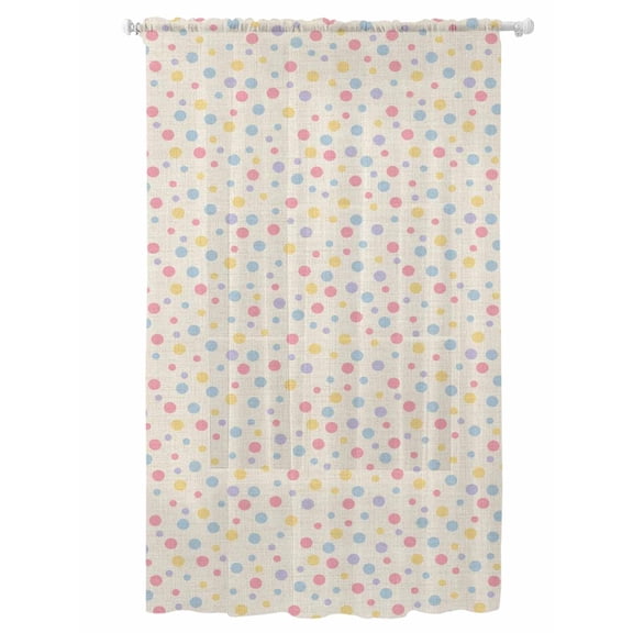 Sheer Curtains 84 Inches Long, Colorful Polka Dot Semi Sheer Curtains Light Filtering Window Treatment, Vintage Minimalist Geometric Beige Privacy Voile Drapes for Living Room Bedroom 52x84 Inch