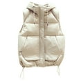thumbnail image 2 of Idoravan Quilted Vests for Women Clearance Women Pocket Vest Coat Short Jacket Winter Sleeveless Hooded Zipper Solid Outerwear Beige S, 2 of 6