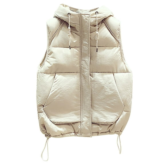 Lindreshi Winter Vests for Women Women Pocket Vest Coat Short Jacket Winter Sleeveless Hooded Zipper Solid Outerwear