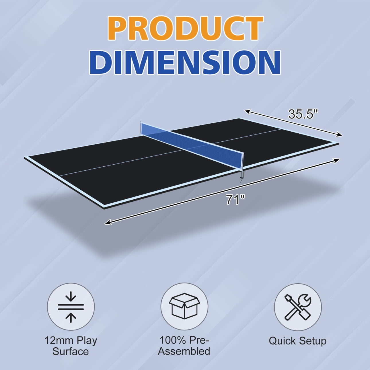 6ft x 3ft Folding Portable Table Tennis Conversion Top - Black Mid-Size for Indoor Games, Single-Sided Upright Design, Easy Storage & Setup