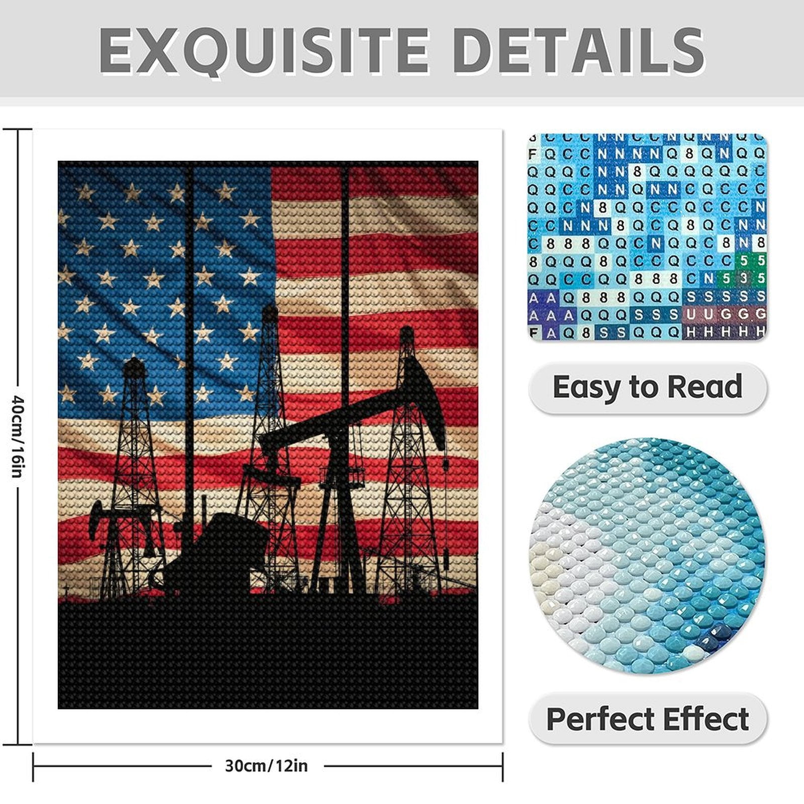 Diamond Art Kit for Adults, United States Oil Industry Silhouette Diamond Painting for Adults Beginners, DIY Diamond Art Painting Kits, 5D Diamond Painting Crafts for Home Decor 12x16 Frameless
