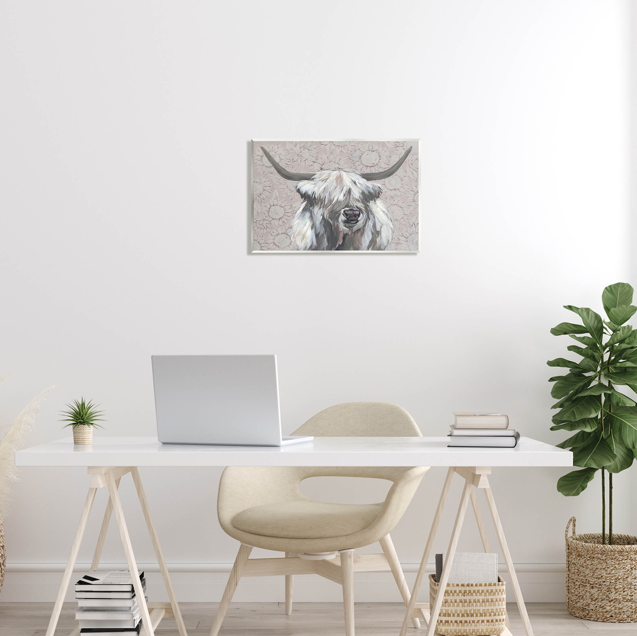 Stupell Industries Gazing Highland Cattle Sunflower Pattern Painting Unframed Art Print Wall Art, Design by Michele Norman