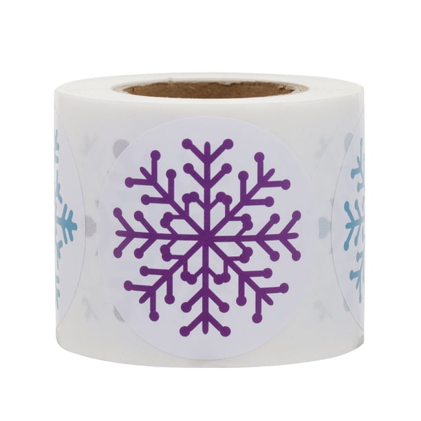 1 rollo de 500 Uds. Etiqueta autoadhesiva de sellado de copos de nieve navideños