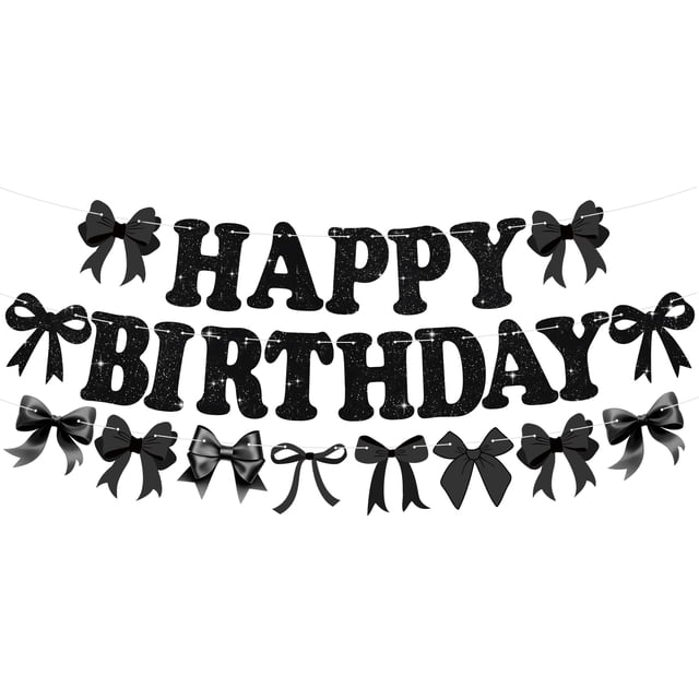 Cartel de cumpleaños RICHHHA con purpurina, lazo negro, decoración para fiestas