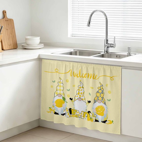 Summer Lemon Cabinet Curtain, Gonome Sink Skirt for Bathroom, Under Sink shelf Curtain Privacy Drape for Kitchen Laundry Room 10x11in