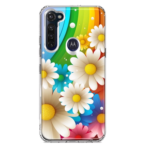 MUNDAZE Motorola Moto G Stylus Colorful Rainbow Daisies Blue Pink White Green Double Layer Phone Case Cover