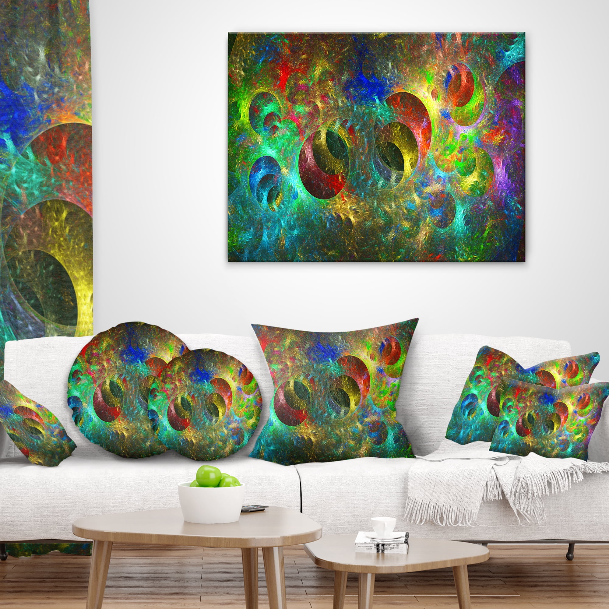 Designart Multi Color Glowing Circles - Abstract Throw Pillow - 12x20