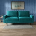 thumbnail image 3 of Pemberly Row Contemporary 70" Square Arm Velvet Sofa in Teal Blue, 3 of 7