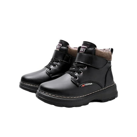 

Tenmix Boys Ankle Boots Plush Lining Casual Boot Low Calf Short Bootie Magic Tape Booties Walking Slip Resistant Fashion Winter Shoes Black 11.5C