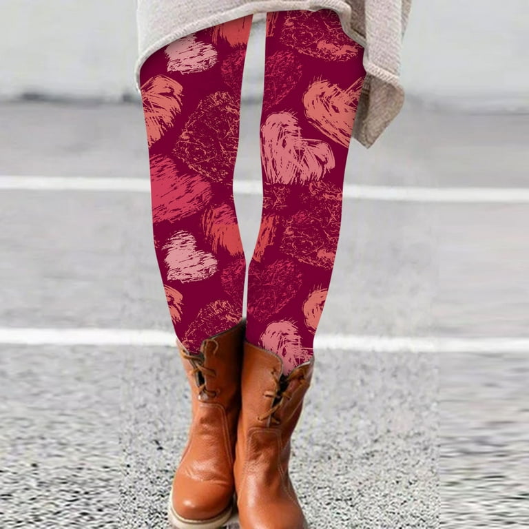 Xinqinghao Yoga Leggings For Women Women's Autumn/Winter Microfleece Love  Print Stretch Yoga Pants Bottoms Women Yoga Pants I S