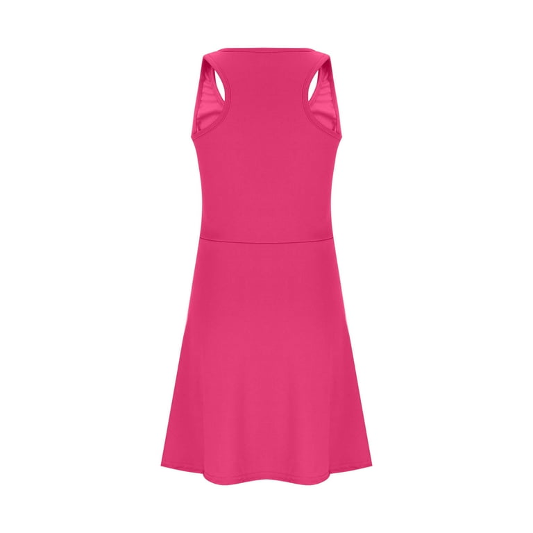 YeJammarp Girls Racerback Tennis Dress Sleeveless School Sports Dresses High Waist Golf Tank Dress Kids Summer Aative Wear Hot Pink, 14-15 Years,
