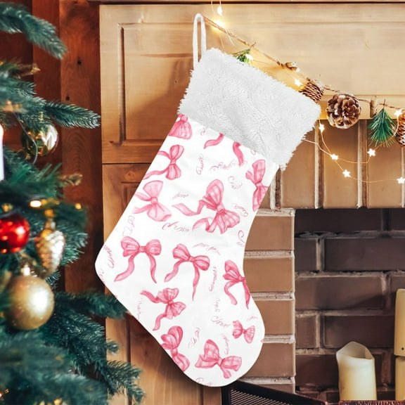 Ryvnso Christmas Stockings Pink Bows 17.7" Large Stocking Decoration 1 Pack