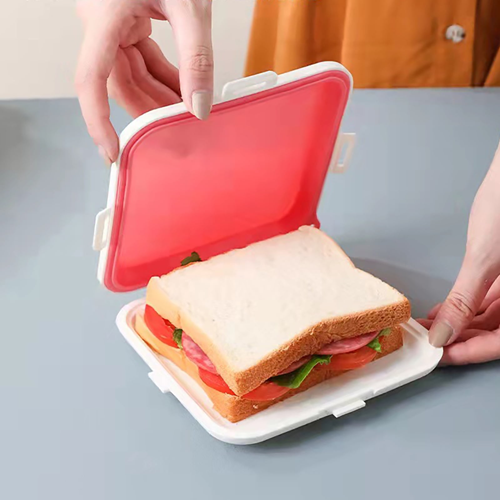 2 Sandwich Container Keeper Lunch Box Snack Microwave Bread Holder