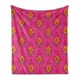 thumbnail image 1 of Oriental Soft Flannel Fleece Throw Blanket, Damask Pattern Inspired Illustration in Vibrant Colors, Cozy Plush for Indoor and Outdoor Use, 70" x 90", Hot Pink Earth Yellow, by Ambesonne, 1 of 5