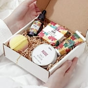 Spa Gift Sets for Women, Rose Bath Kits Include Massage Oil, Bath Bomb, Salt Scrub, Soap, Hand Cream, Birthday Gifts for Mom