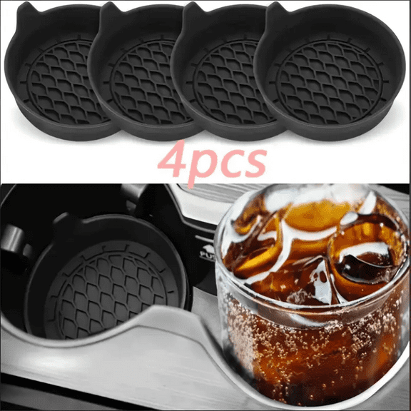 Vehicle Cup Holders, Universal Car Cup Holder Coaster 4pcs Set Silicone Anti Slip Cup Holder Liner Non Slip Drink Coaster for Car Interior Accessories Black for Men Women