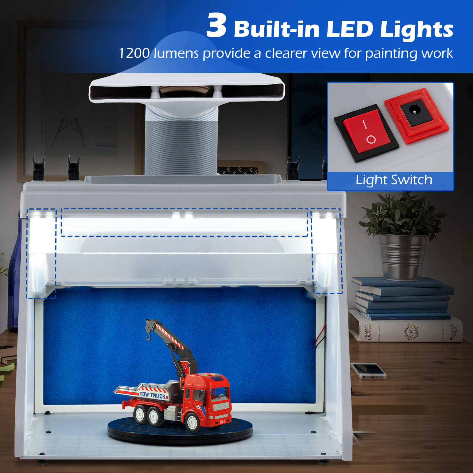 Costway Portable Airbrush Spray Booth Kit with 3 LED Lights Turntable & Spray Gun Holders