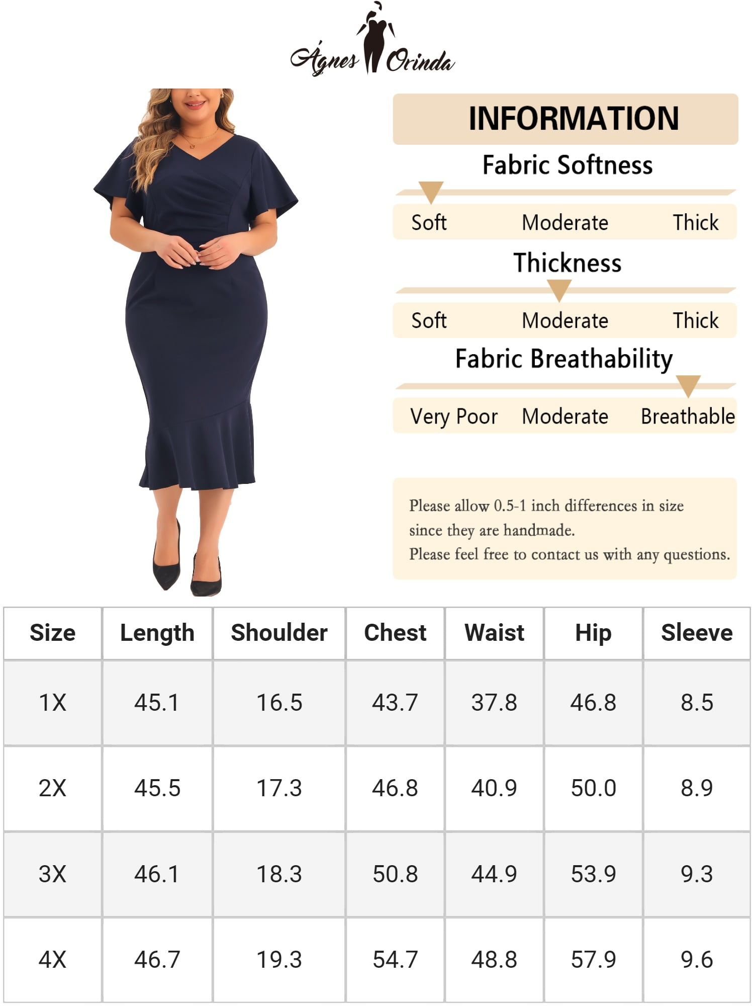 DARING DIVA Women's Plus Size V Neck Ruffled Short Sleeves Dress 1X Navy Blue