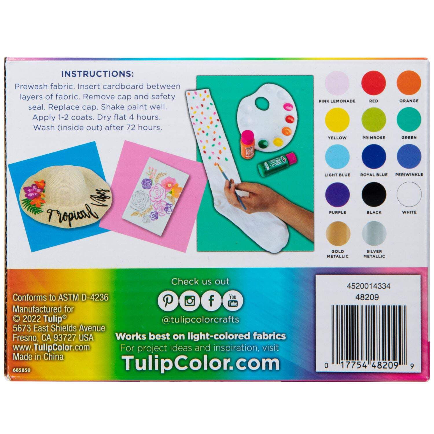 Tulip Brush-On Fabric Paint Rainbow Box, Premium Paint, Permanent Designs on Shirt, Denim, 14 colors