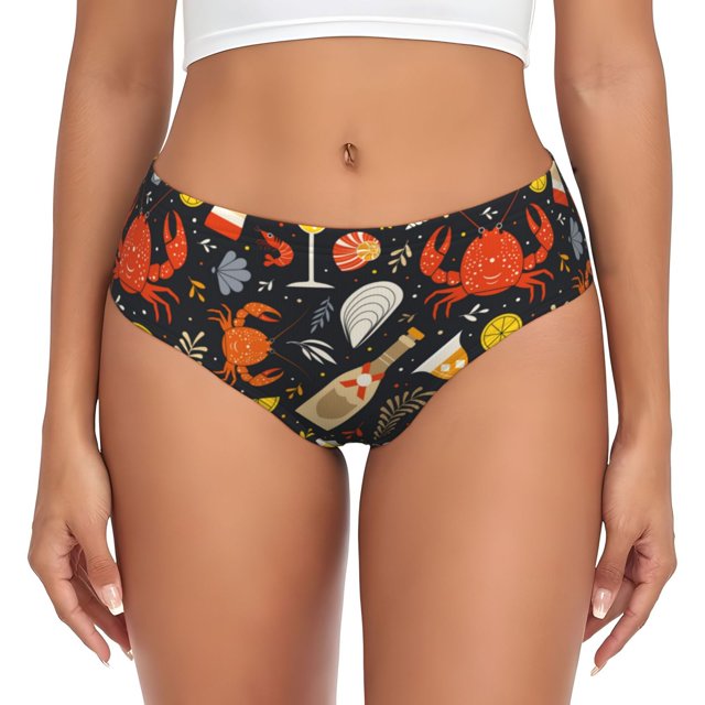Balery Seafood And Drinks Ropa Interior de Algodón para Mujer con Dibujo – Braguitas Cómodas y Elásticas, Estilo Clásico-Small