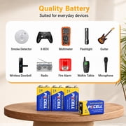 PKCELL Heavy Duty Carbon Zinc 9V Batteries 4-Pack, Ultra Long-Lasting 9 Volt Alkaline-Free Batteries Perfect for Smoke Detectors