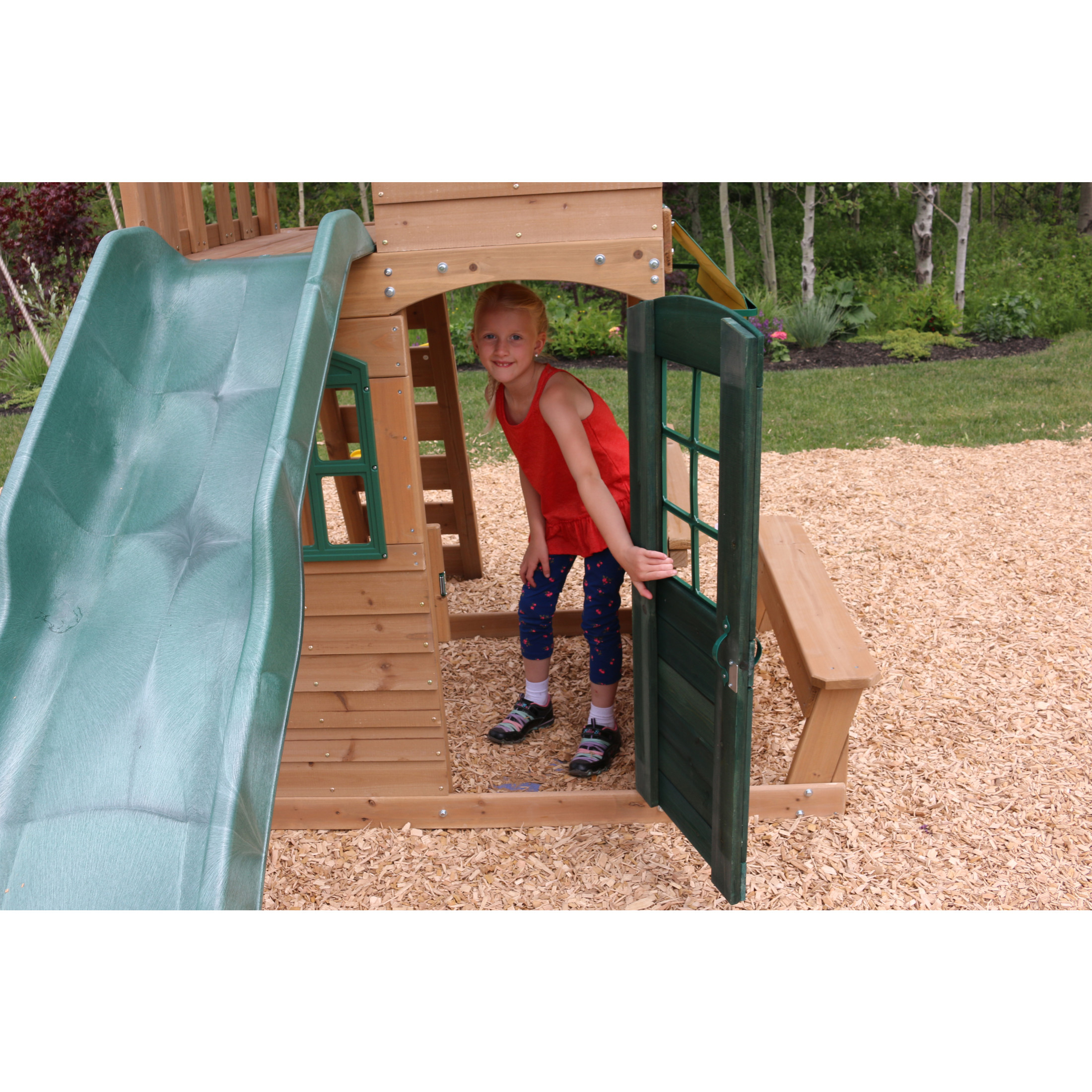 KidKraft Windale Wooden Swing Set / Playset with Clubhouse, Swings, Slide, Shaded Table and Bench - image 8 of 12