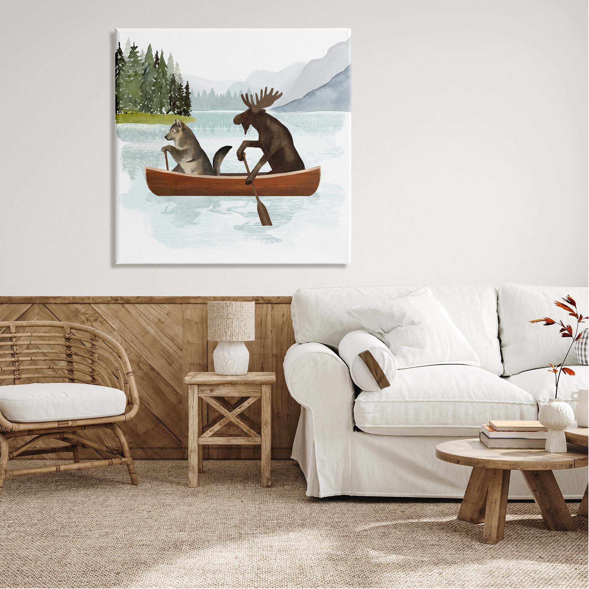 Stupell Industries Animals on Canoe Animals & Insects Painting Gallery Wrapped Canvas Print Wall Art, 36 x 36
