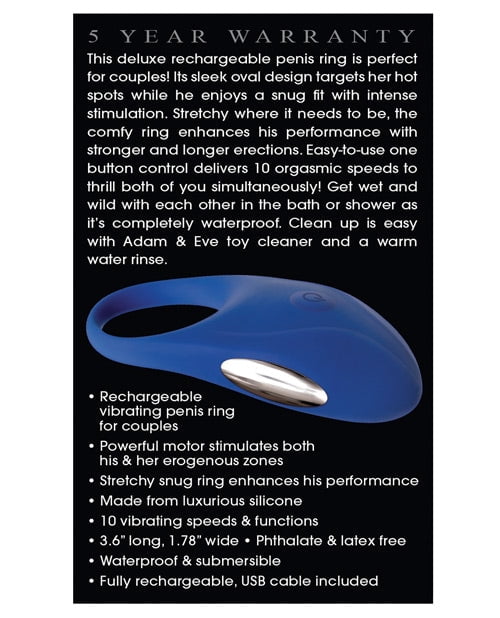 Adam & Eve Rechargeable Couples Penis Ring - Blue - Walmart.com