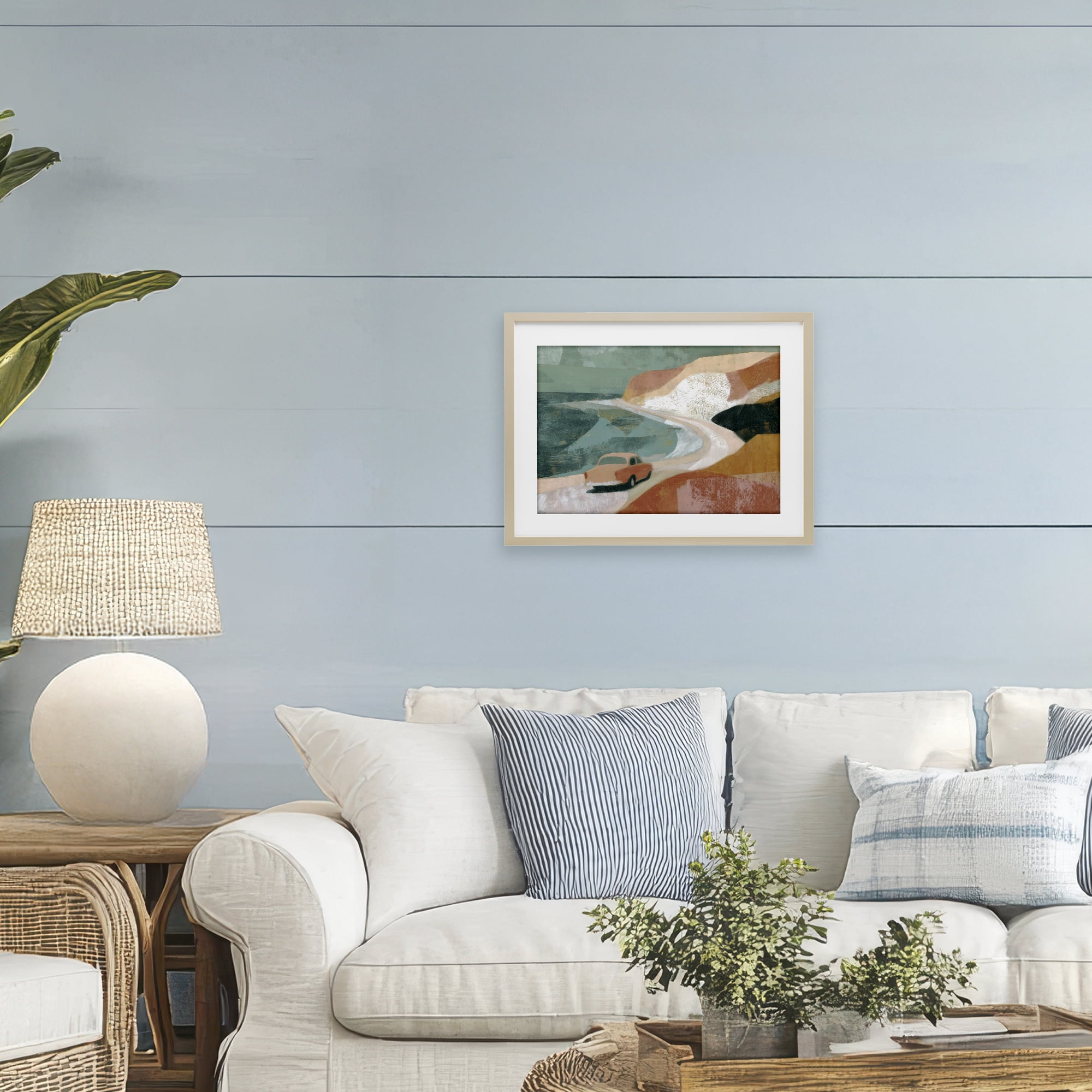 Stupell Industries Classic Car on Coastal Highway Birch Framed Print Under Glass, design by Chromatic Storm Studio