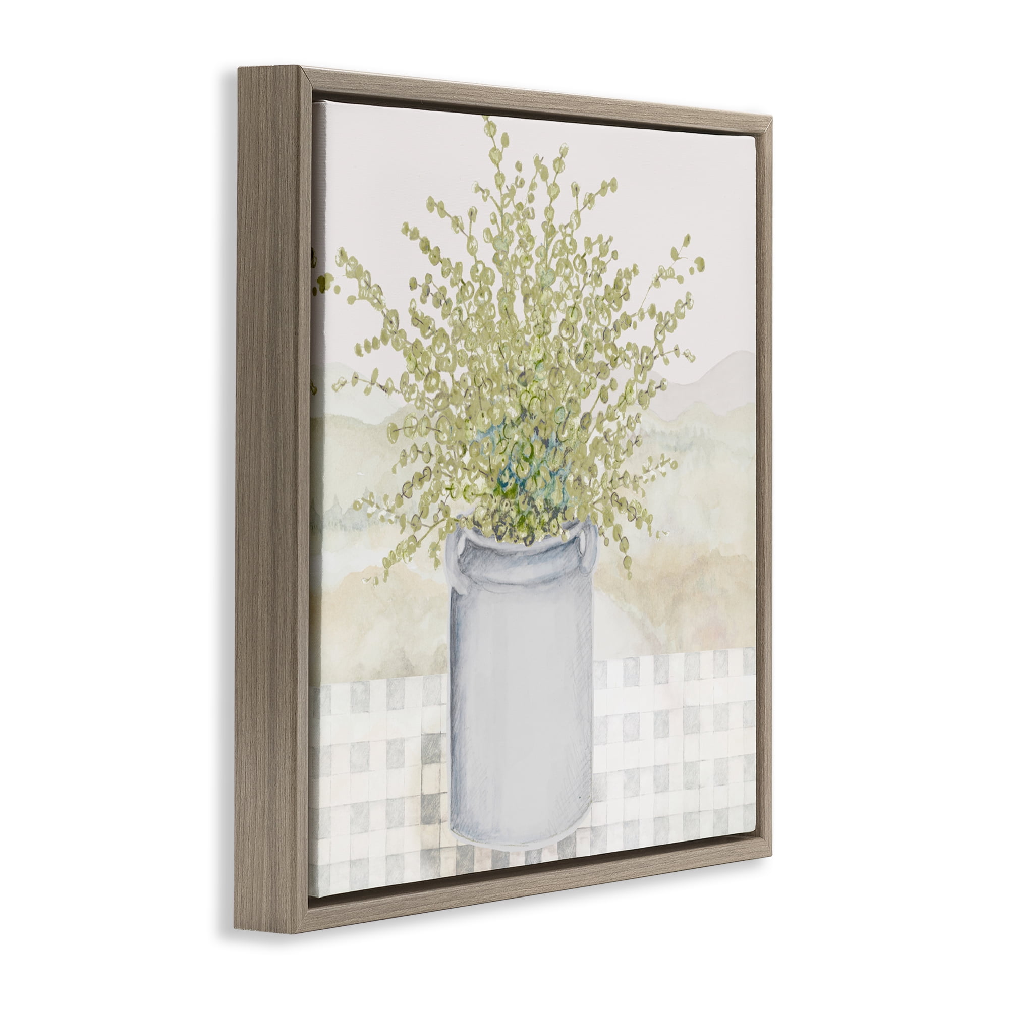 Stupell Industries Potted Farm Herbs Brown Framed Floater Canvas Wall Art, design by Janice Gaynor