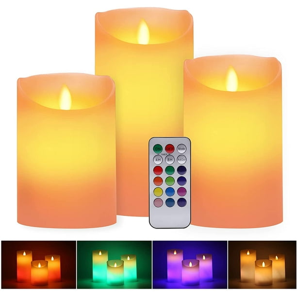 Lampe Bougie LED sans Flamme, 3 pcs Blanc Chaud et Multicolore