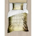 thumbnail image 3 of Mystic Forest Duvet Cover Set Queen Size, Fantastic Misty Mystical Spot Deep Down in the Forest with Sunbeams, Decorative 3 Piece Bedding Set with 2 Pillow Shams, Pale Yellow Black, by Ambesonne, 3 of 3