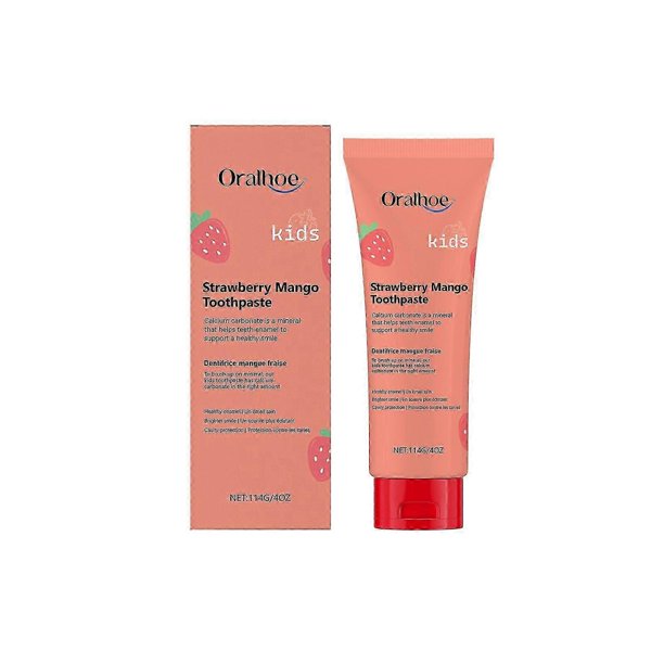 Strawberry Mango Kids Toothpaste - Hydroxyapatite & Silica for Sensitive Gums & Teeth Shine | Gentle Oral Care, 114g/4oz