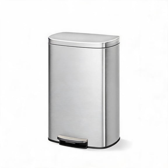 CazToi 13 Gallon / 50L Stainless Steel Kitchen Trash Can, Oval Step-on Garbage Bin with Soft Close Lid