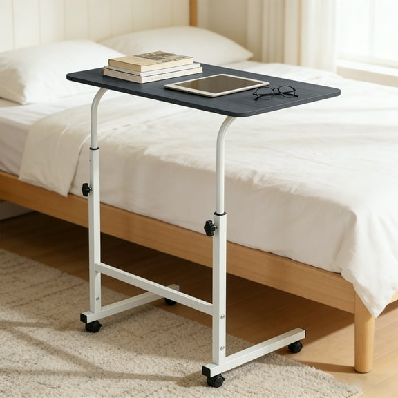 YUCHANG Rolling Desk Adjustable Height,Portable Laptop Desks,Small Standing Desk with Wheels for Home Office(Black Wood Grain)