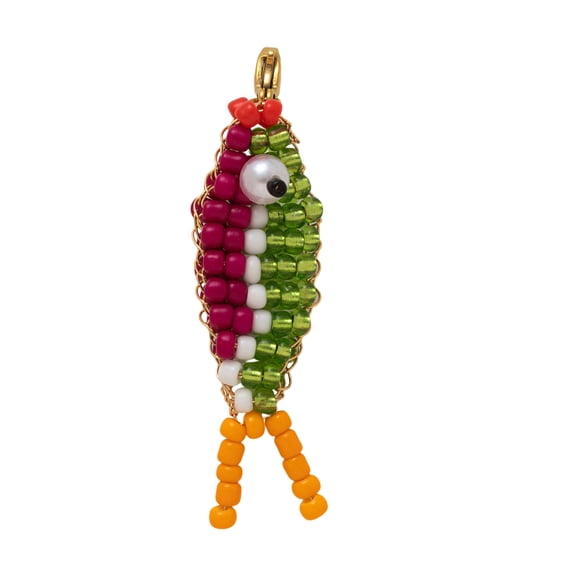 Handmade Beaded Fish Pendant Holder with Metal Lobster Clip Accessory for Bag Charm