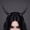 thumbnail image 5 of Halloween Horn Headband, Curved Ram Goat Style Hair Hoop with Sculpted Texture, Fantasy Costume for Cosplay Party Carnival (Black), 5 of 5