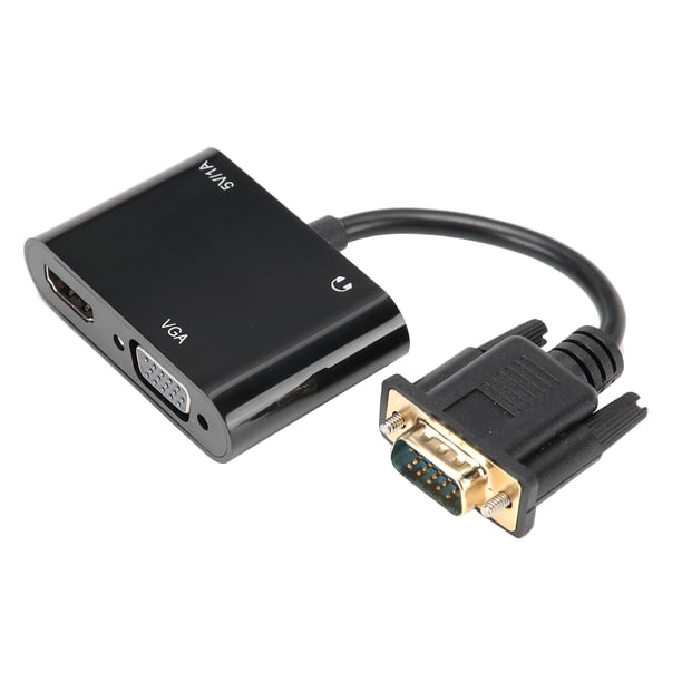 Convertidor Adaptador VGA A Convertidor De Potencia 3 En 1 Pantallas De Proyector De TV Con Audio Para Computadora Portátil Negro