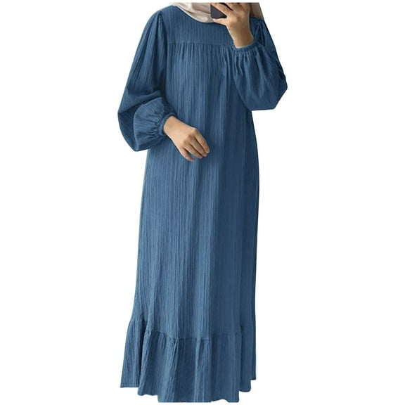 Plus Size Women's Muslim Summer Maxi Dress, Loose Lantern Sleeve Kaftan Mubarek Flowy Caftan Robe Praying Clothes