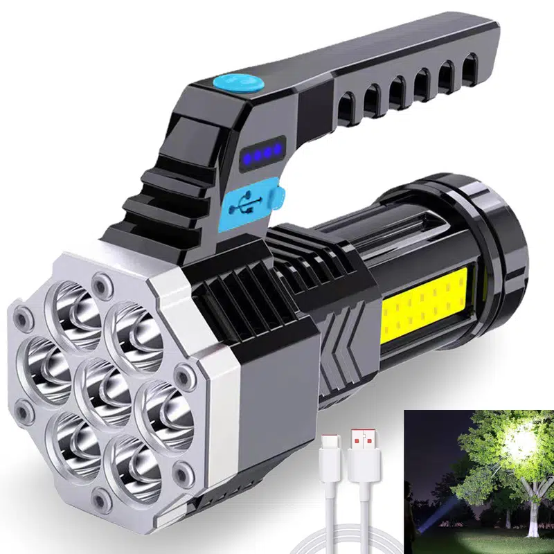 High Power LED Flashlight, Handheld USB Rechargeable Flashlight, 7core