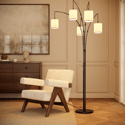 SUNMORY 5 Lights Tree Floor Lamp, 83.5 Large Tall Standing Lamp with Drum Linen Lampshade, Modern Arc Floor Lamps with Heavy Base & 5 Bulbs Included, Mid Century Arched Floor Lamp for Living Room