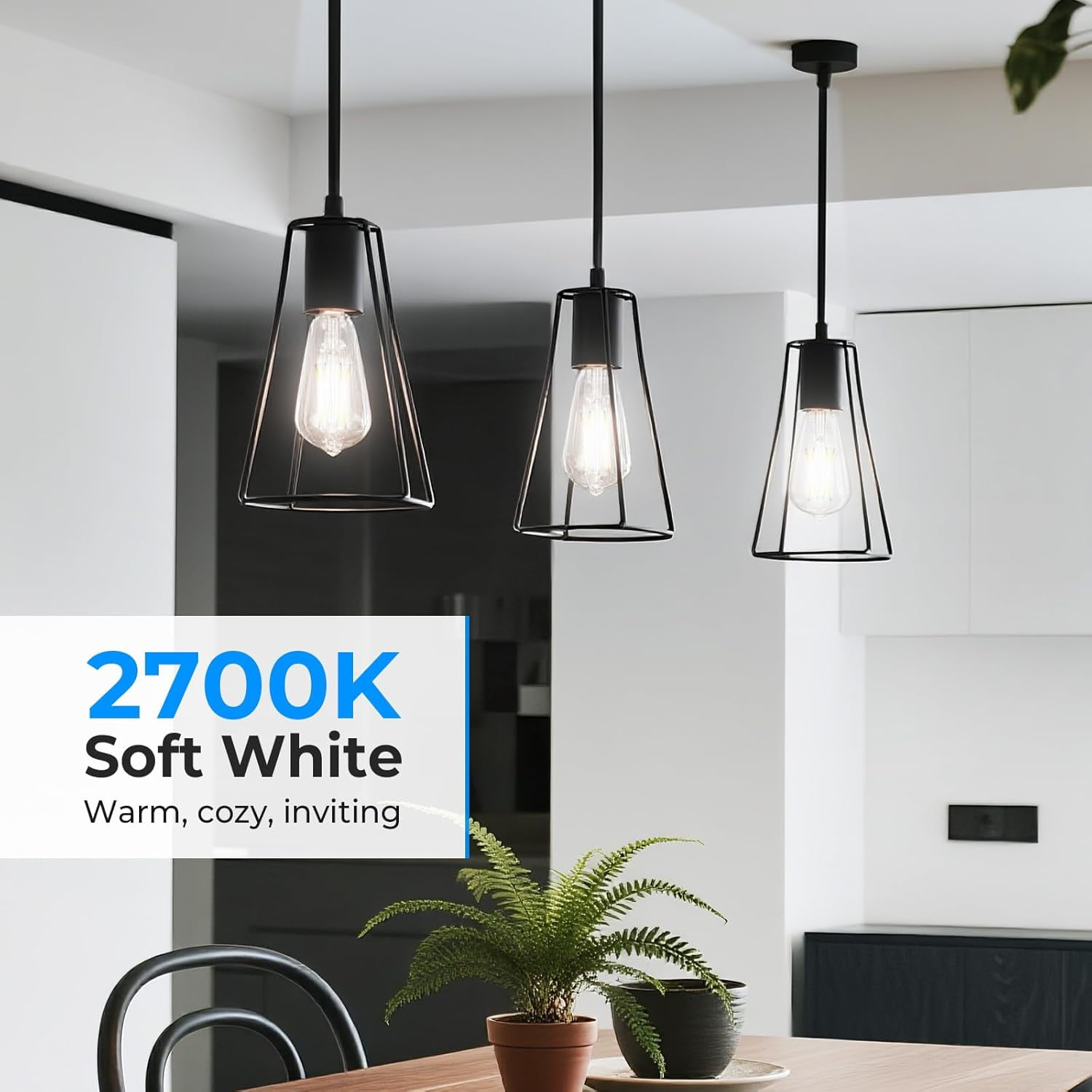 Dimmable Edison Bulbs, 4000K Daylight White, 6W Equivalent to 60 watt E26 LED Bulb, ST58 Vintage Light 600LM, 90+ CRI, Base, Clear Glass, 6 Pack