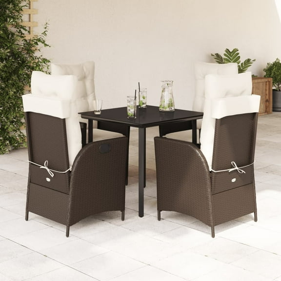 vidaXL 5 Piece Patio Dining Set with Cushions Brown Poly Rattan