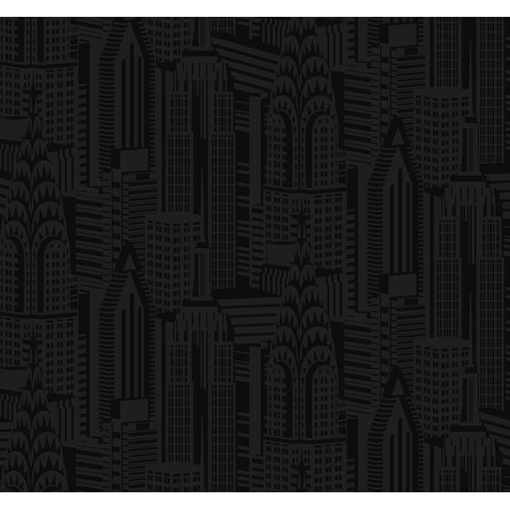 NextWall Cosmic Black City Skyline Peel and Stick Wallpaper