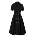 thumbnail image 1 of Robe d'Été pour Femmes 2024 Mode Grande Taille Manches Courtes Col en V Revers Couleur Tenue Formelle Taille Haute Boutons Confection Robe Rabais de 50 % Liquidation!, 1 of 6