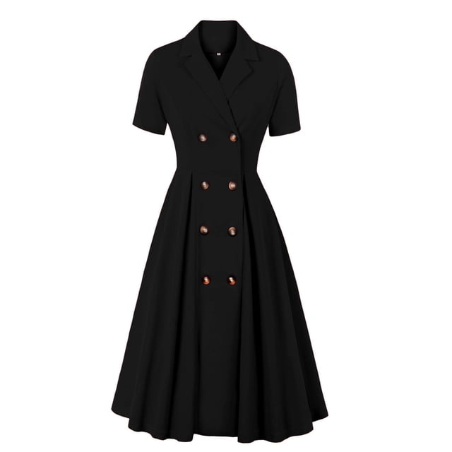 Robe d'Été pour Femmes 2024 Mode Grande Taille Manches Courtes Col en V Revers Couleur Tenue Formelle Taille Haute Boutons Confection Robe Rabais de 50 % Liquidation!