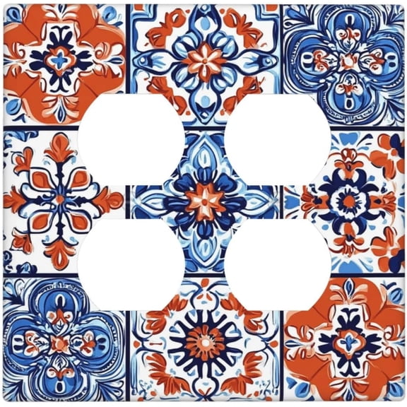 Outlet Covers Colorful Talavera Mexican Tile 2 Gang Double Duplex Decorative Light Switch Covers Electrical Wallplates Socket Faceplate For Bathroom Kitchen Decor